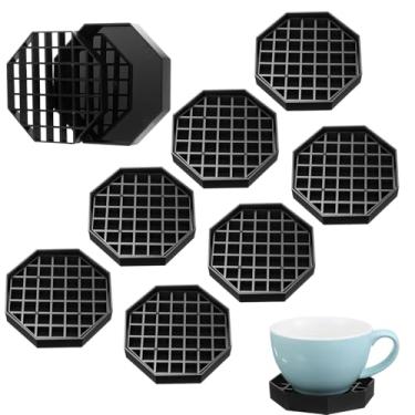 Imagem de MBAIYO 8 peças de apanhador de café de 10 cm, bandeja de gotejamento de café preta para bancada, tapete de morcego, bandejas pequenas de plástico com grade de favo de mel para copo de chá, bebida