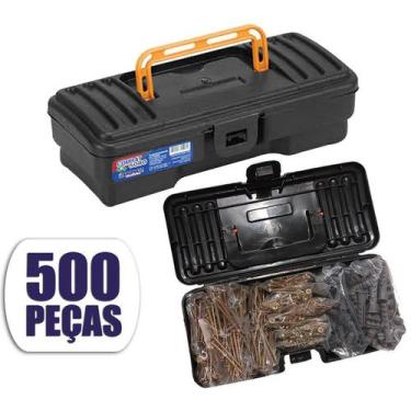 Imagem de Kit 500 Parafusos Chipboard e Buchas + Maleta organizadora - NoBrand