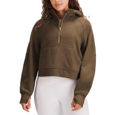 Imagem de Moletom feminino com capuz QUEENIEKE, moderno, com meio zíper e lã, ma
