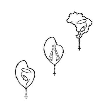 Imagem de Kit 3 Adesivos Terço Rosário Nossa Senhora Brasil - Preto - Jhow Adesi