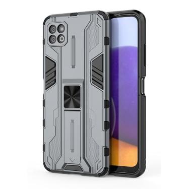 Imagem de SORAKA Capa para Samsung Galaxy A22 5G com suporte Capa de proteção resistente para Samsung Galaxy A22 5G Capa com placa de metal para suporte magnético para carro Capa Silm Fit