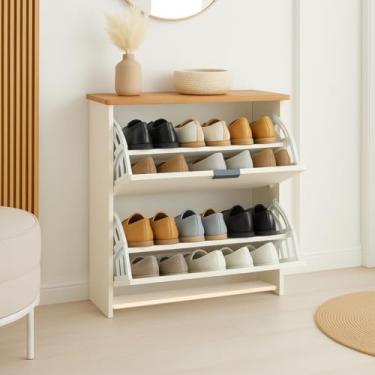Imagem de Sapateira Com 2 Portas Organizadora Para Quarto E Closet Multiuso(Off White com Canela)