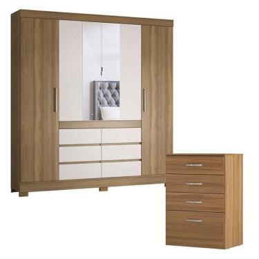 Imagem de Cômoda Astral E Guarda Roupa Casal Cádis Amêndola Off White - Demóbile