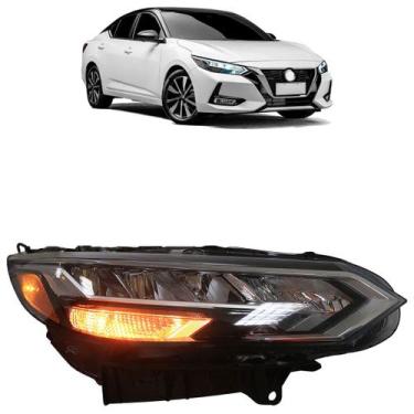 Imagem de Farol Dianteiro Sentra 2023 2024 Máscara Negra Led Lente Lisa Acrílico