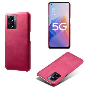 Imagem de Capa para OPPO A57 5G,Proteção contra quedas,Casca de volta de cor sólida simples,Design de couro de imitação de plástico-Rose