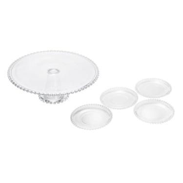 Imagem de WOLFF - Conjunto Prato para Bolo e 4 Pratos de Cristal Pearl