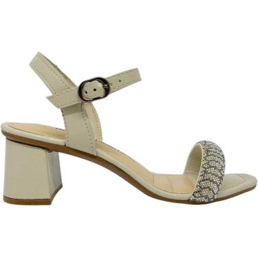 Imagem de Sandália Feminina Casual Social Dia a Dia Passeio Trabalho com Strass Salto Médio Grosso Conforto Dakota Y9741