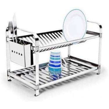 Imagem de Escorredor Louças 20 Pratos Porta Talher Em Aço Inox