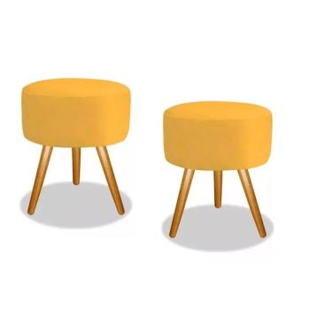 Imagem de Kit 02 Puffs Redondo Luxo Suede Pés Palito Decorativo Bela