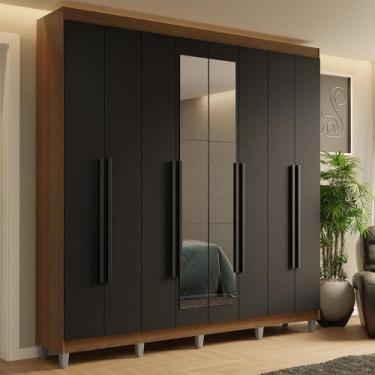 Imagem de Guarda-roupa Casal Com Pés 8 Portas Batentes Com Espelho Rustic-preto-