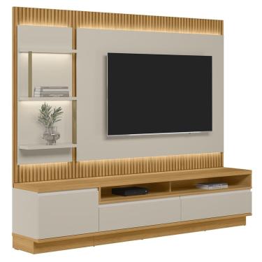 Imagem de Painel Para TV 70 Pol com Rack Bancada 238cm Real L06 Tauari/Off White - Mpozenato