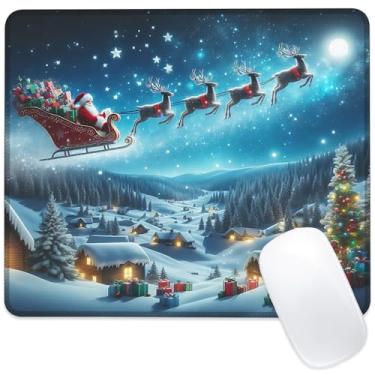 Imagem de Identiy Tapete de mouse pequeno de Natal, véspera de Natal e Papai Noel, tapete de mesa de jogos para teclado e mouse, base de borracha antiderrapante, bordas costuradas pequena para computador