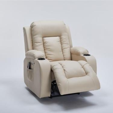 Imagem de Cadeira Poltrona do Papai Elétrica Reclinável Austin Massagem e Aquecimento com Porta Copos Entrada USB/USB-C PU Bege G94 - Gran Belo