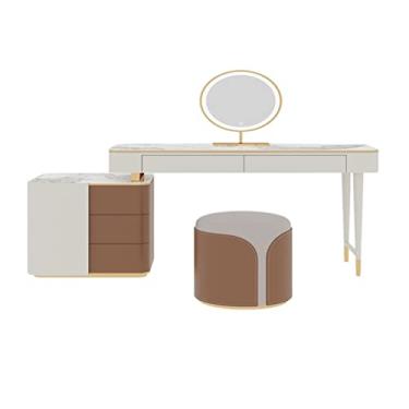 Imagem de Escrivaninha de penteadeira Conjunto de mesa vaidade maquiagem moderna retrátil com espelho e gavetas espaçosas, conjunto penteadeira quarto para meninas mulheres(Pequeno)