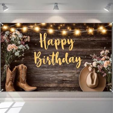 Imagem de HOMETITUTE Banner retrô de feliz aniversário colorido gradiente parede de tijolos com fitas cassete, óculos de sol, notas musicais, estrelas, relâmpago, boombox, faixa de aniversário, festa, cenário