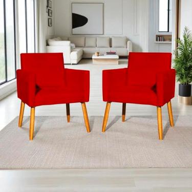 Imagem de Kit 2 Poltronas Decorativas Para Sala Nina Cadeiras Reforçadas Para Recepção Manicure Escritório Consultório Sala De Espera Pé Castanho - Clique & Decore (Vermelho)