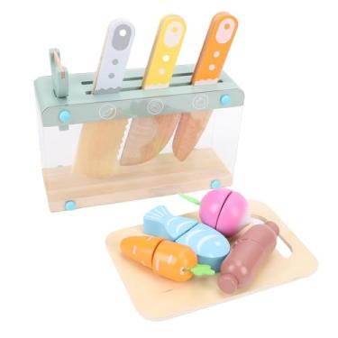 Imagem de SPYMINNPOO Comida de Madeira para Brincar, Suporte de Armazenamento, Conjunto de Brinquedos Educativos para Corte de Frutas, para Crianças Pequenas, para Aprendizagem Precoce