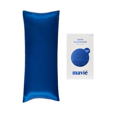 Imagem de MAVIÉ Fronha de cetim – Corpo 50,8 cm x 137,2 cm – Capa de almofada refrescante ultra macia para cabelo e pele, fecho de envelope, pacote único azul-marinho