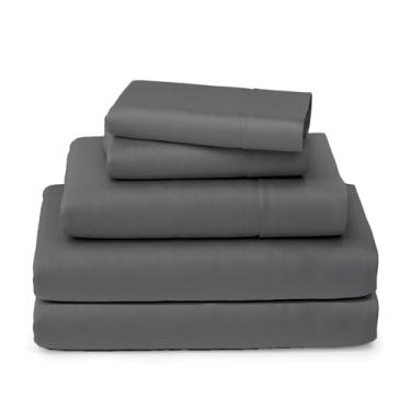 Imagem de SKY BEDDINGS Lençóis California King divididos 100% algodão - 400 fios de cetim trançado, 5 peças divididas Cal King conjuntos de lençóis para cama ajustável com bolsos profundos de 38 cm, lençóis