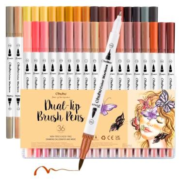 Imagem de Kit Marcadores Maui 36 Cores Tons de Pele Dual Tip Caneta Brush Ponta Fina Para Desenho Ilustração Mangá Retrato Tinta Aquarelável Sem Vazamento Não Tóxica