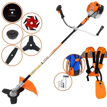 Imagem de Roçadeira Cortador de Grama Vulcan VR520H À Gasolina 2T 52cc 2,5HP Com Carretel Nylon + Faca 2 Pontas + Faca 3 Pontas + Faca 6 Pontas e Faca 80 Dentes