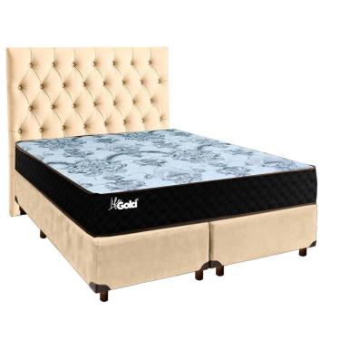 Imagem de Cama Box + Colchão Casal Molas Ensacadas Life Gold Paropas + Cabeceira Estofada