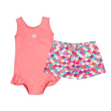 Imagem de Maiô Infantil Menina + Shorts Estampado Proteção Solar Uv - Fofotinhos