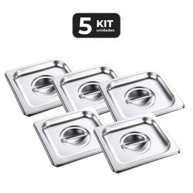 Imagem de Kit 5 Tampa Para Cuba Sem Recorte Inox 1/6 Gn P/ Buffet