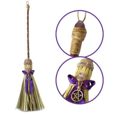 Imagem de Vassoura de Bruxa Decorada com Ametista (50cm) - Símbolo de Limpeza e 