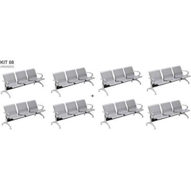 Imagem de Kit com 08 Cadeiras Longarina Aeroporto Cromada 3 Lugares - TM