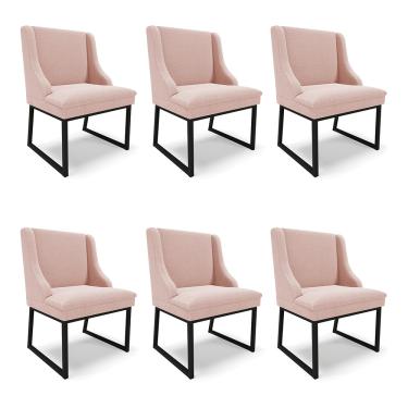 Imagem de Cadeira Sala de Jantar Industrial Preto kit 6 Liz Bouclê Rosê D03 - D'Rossi