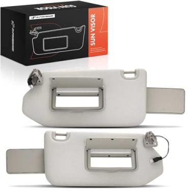 Imagem de A-Premium Conjunto de viseira solar esquerda e direita compatível com Nissan Pathfinder 2013-2018 e Infiniti QX60 2014-2017, JX35 2013, lado do motorista e do passageiro, com espelho, com luz, cinza
