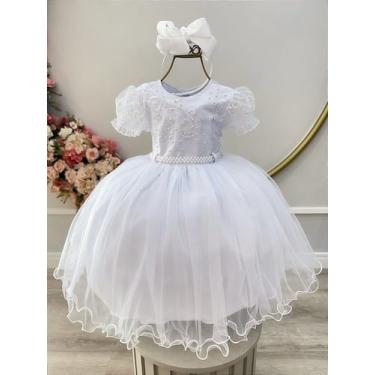 Imagem de Vestido Infantil Branco com Renda Bordado para Daminhas - Tamanhos Var
