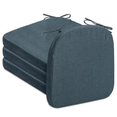 Imagem de Algudbilt Conjunto de 4 ou 6 almofadas de cadeira – Almofada de assento de espuma grossa 43 x 40 cm com laços e capa lavável removível para cadeiras de jantar, escritório | Madeira | Cadeiras de metal