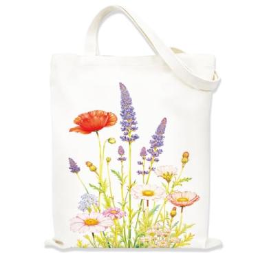 Imagem de Sacolas de lona estampadas para mulheres, sacolas de compras de lona, sacola de compras reutilizável para viagens, compras, trabalho, academia - lavanda