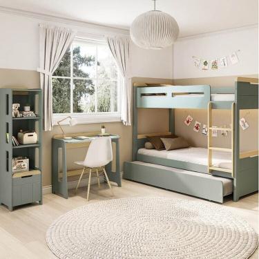 Imagem de Conjunto Quarto Completo Treliche com LED, Escrivaninha e Estante Petit Casatema MadeiraOriginals Verde/Mel