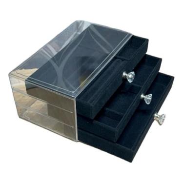 Imagem de Porta Joia Acrílico 3 Camadas Brinco Anel Compartimento caixa de armazenamento de jóias (Preto 3 camadas(G)/ Y490-38-QA)
