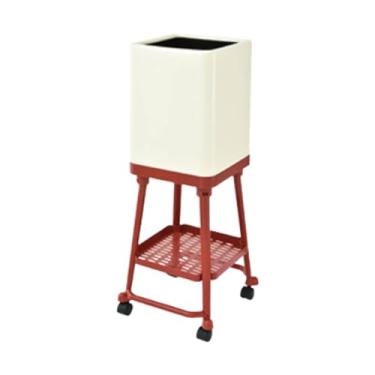 Imagem de MotiveTech Lixeira com rodas, prateleira inferior, versátil, lixeira doméstica, pé alto, balde de papel, para cozinha e escritório, Vermelho