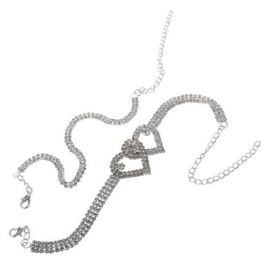 Imagem de Tornozeleira feminina com strass em forma de coração para praia, 2 peças, joias elegantes e modernas, com design de coração duplo, presente para qualquer ocasião