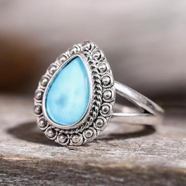 Imagem de Anel vintage de resina em gota azul para mulheres estilo retrô, 9, Latão, Sem pedra preciosa