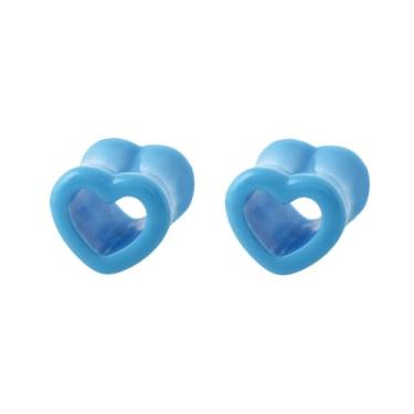 Imagem de NewZenro Brincos de alargador de orelha com alargador duplo de coração oco acrílico alargador extensor para mulheres Love Piercing Body Fashion Y2K Jewerly for Her Bff (azul, 2g (6 mm))