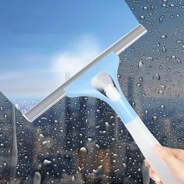 Imagem de Rodo 2 em 1 com frasco de spray, rodo de chuveiro para portas de vidro - multiuso para portas de chuveiro, janelas, espelhos, azulejos e vidro de carro, azul