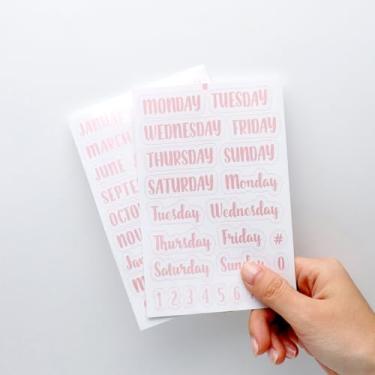Imagem de Adesivo de mês e adesivos de dias da semana, adesivo de folha rosa para agenda de decoração de agenda, caderno, fichário