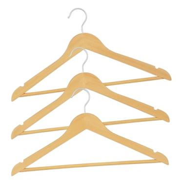 Imagem de Cabides de Madeira Natural, Kit com 3 Unidades, Gancho Cromado, Organizadores para Roupas