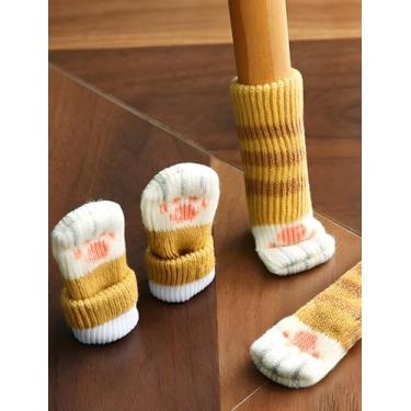 Imagem de Pacote com 4 meias de malha para perna de cadeira protetores de chão de móveis, design fofo de pata de gato, capas elásticas para pernas redondas e quadradas, almofadas antiderrapantes para pisos de