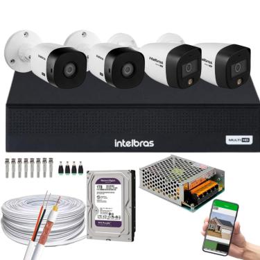 Imagem de Kit cftv 4 Câmeras Intelbras 2 cam 1220b Full Hd 2 cam Full Color Dvr Mhdx 1004-C C/HD 1TB PURPLE