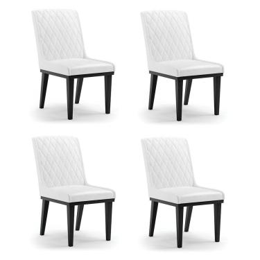 Imagem de Cadeira Sala De Jantar Base Madeira Preto Kit 4 Sofia Sintético Pu Branco D03 - D'rossi