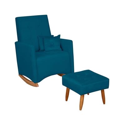 Imagem de Poltrona De Amamentação Com Balanço E Puff Lizzi Veludo Azul F06 - D'rossi