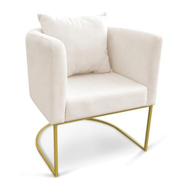 Imagem de Poltrona Paola Linho Bege A27 Base Metálica Dourado D03 - D'Rossi