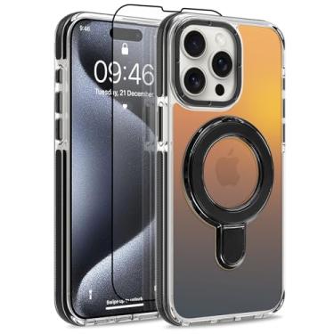 Imagem de MOWIME Capa magnética para iPhone 15 Pro Max com suporte [compatível com Magsafe] [Design fluorescente moderno] [1 protetor de tela] Capa fosca translúcida fina para iPhone 15 Pro Max de 6,7 polegadas